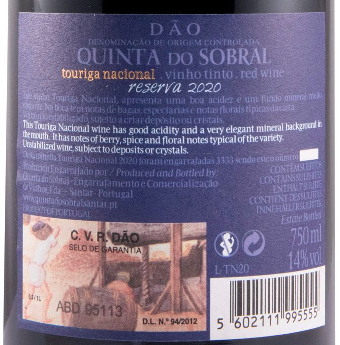 2020 Quinta do Sobral Touriga Nacional Reserva tinto