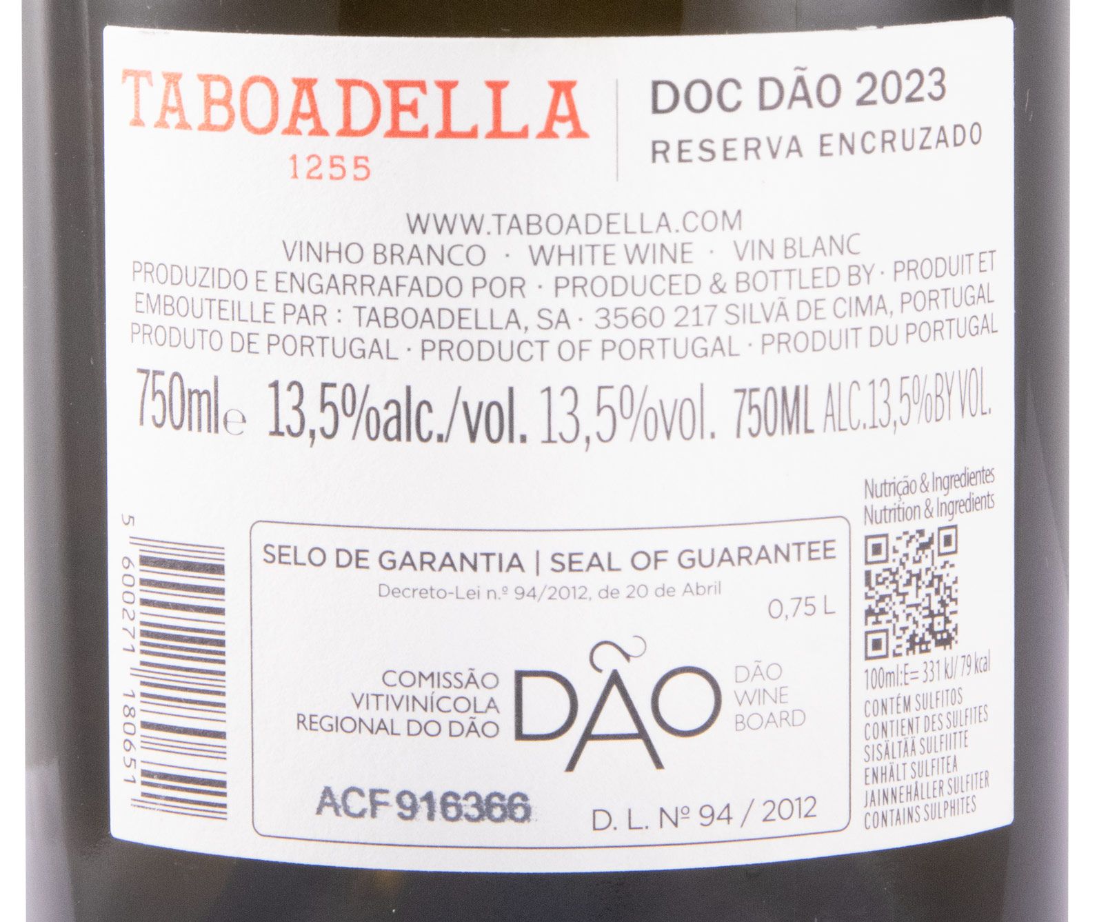 2023 Taboadella Encruzado Reserva branco