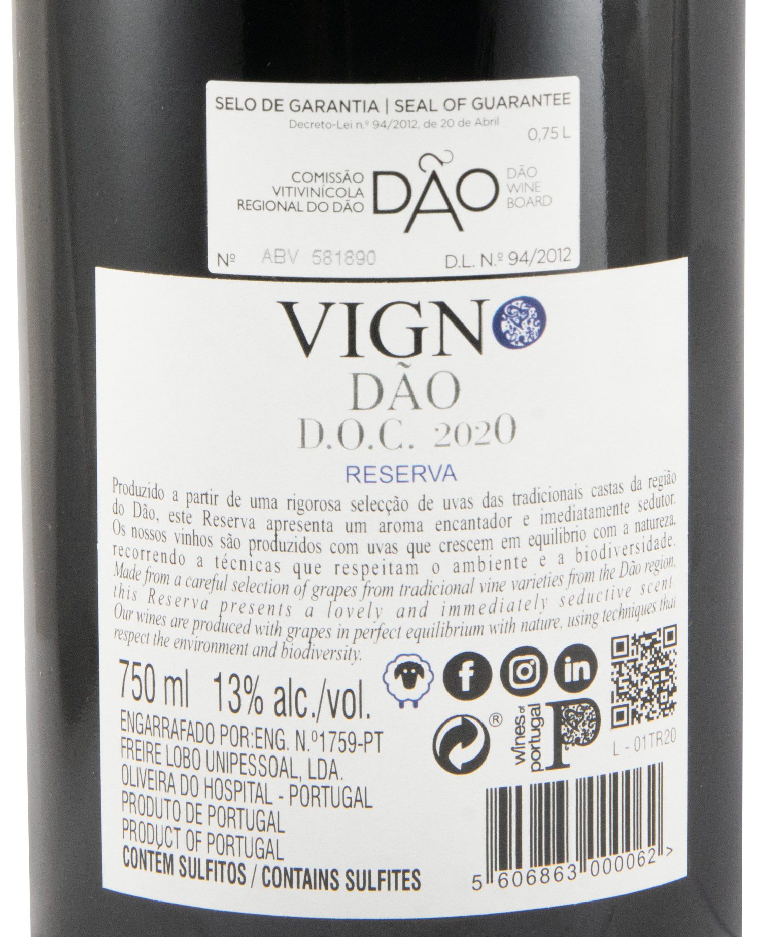 2020 Freire Lobo Vigno Reserva tinto (rótulo danificado)