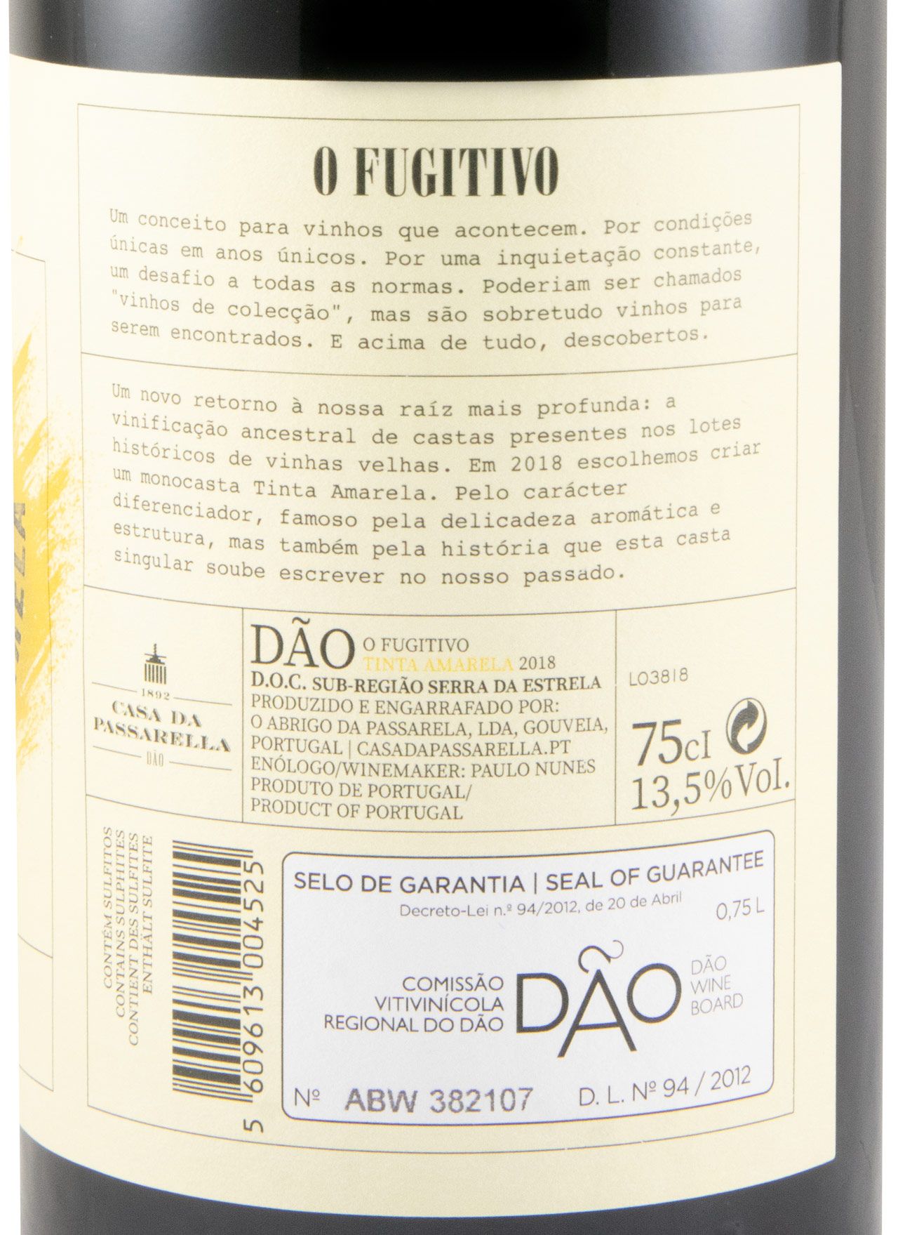 2018 Casa da Passarella O Fugitivo Tinta Amarela tinto