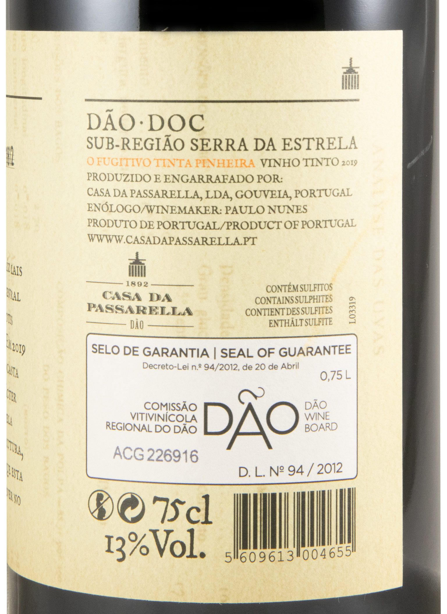2019 Casa da Passarella O Fugitivo Tinta Pinheira tinto