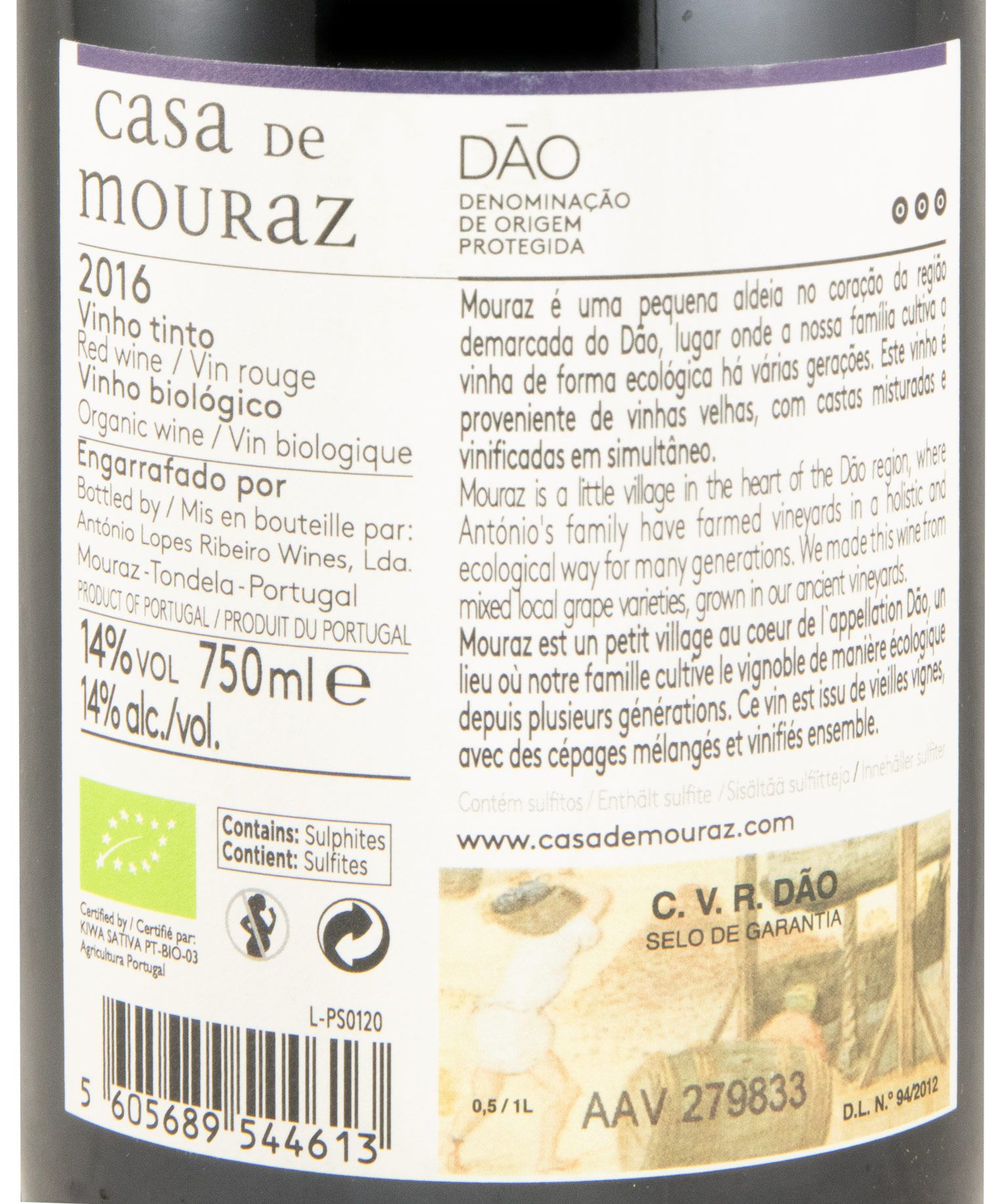 2016 Casa de Mouraz Private Selection biológico tinto