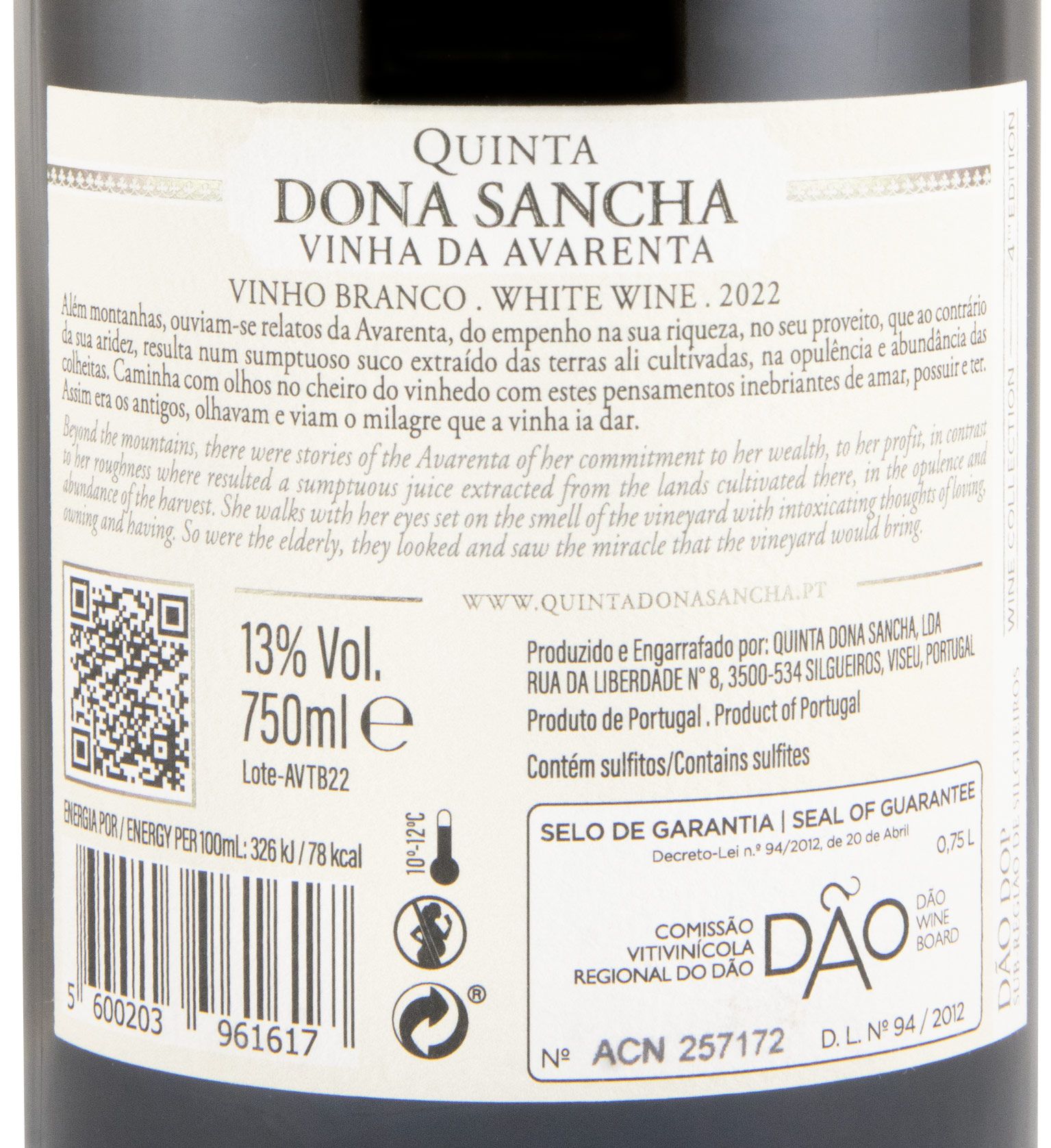 2022 Dona Sancha Vinha da Avarenta branco
