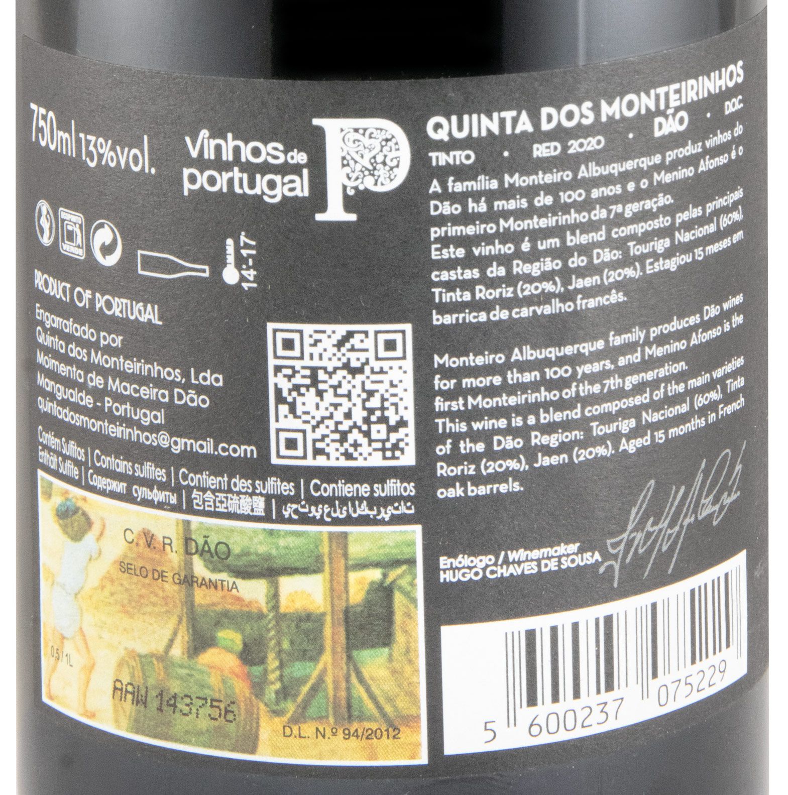 2020 Quinta dos Monteirinhos Menino Afonso Reserva tinto