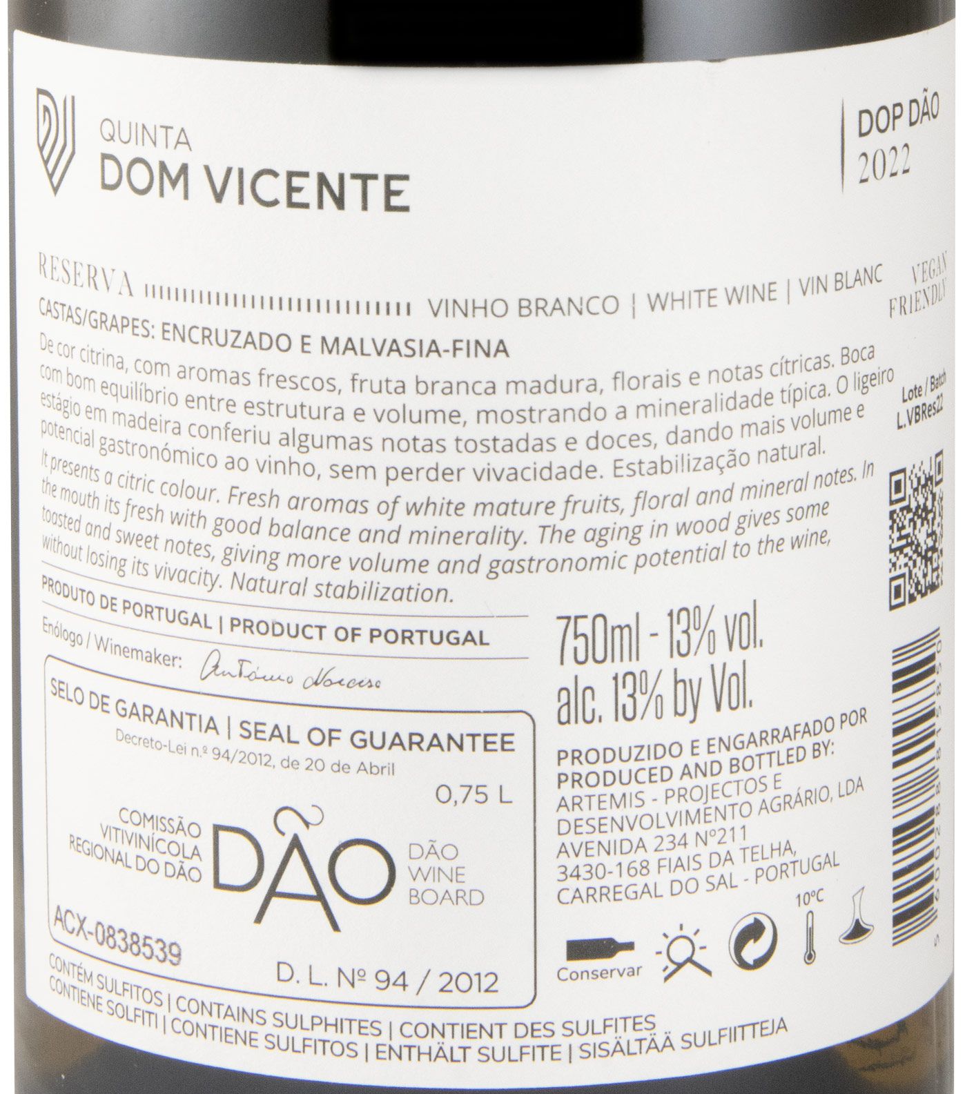 2022 Quinta Dom Vicente Encruzado & Malvasia Fina Reserva white