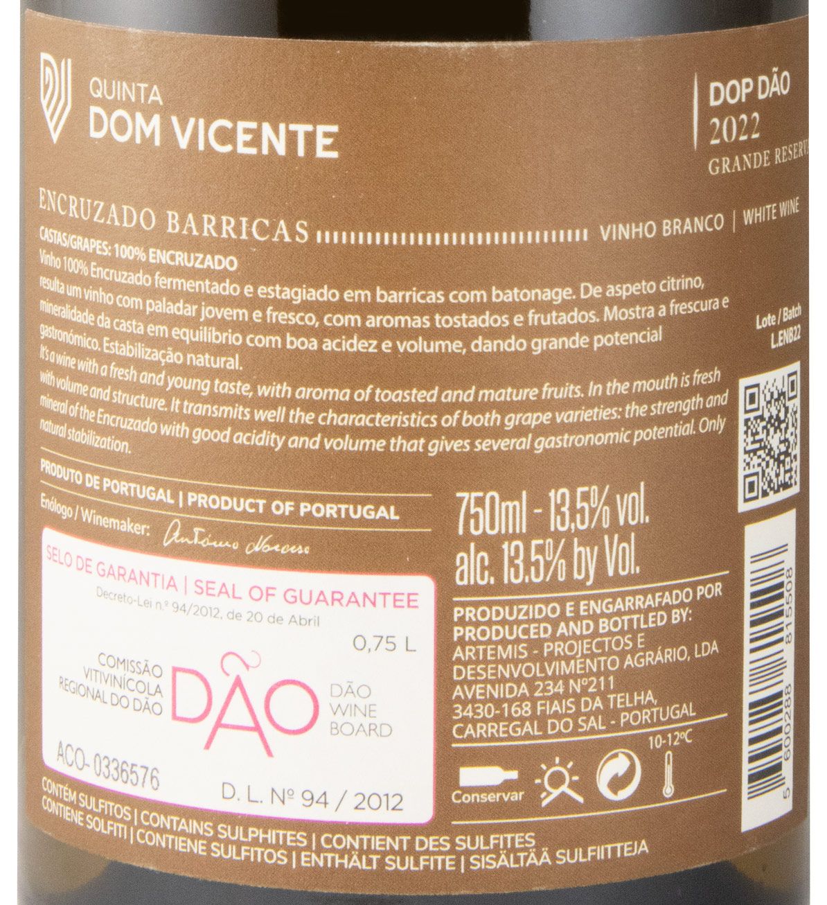 2022 Quinta Dom Vicente Barricas Encruzado Grande Reserva white