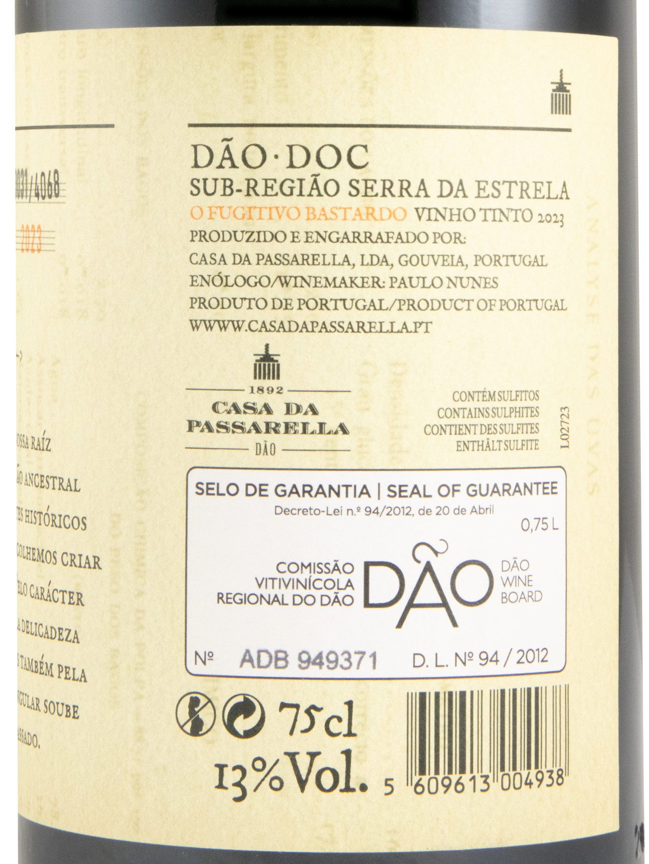 2023 Casa da Passarella O Fugitivo Bastardo tinto