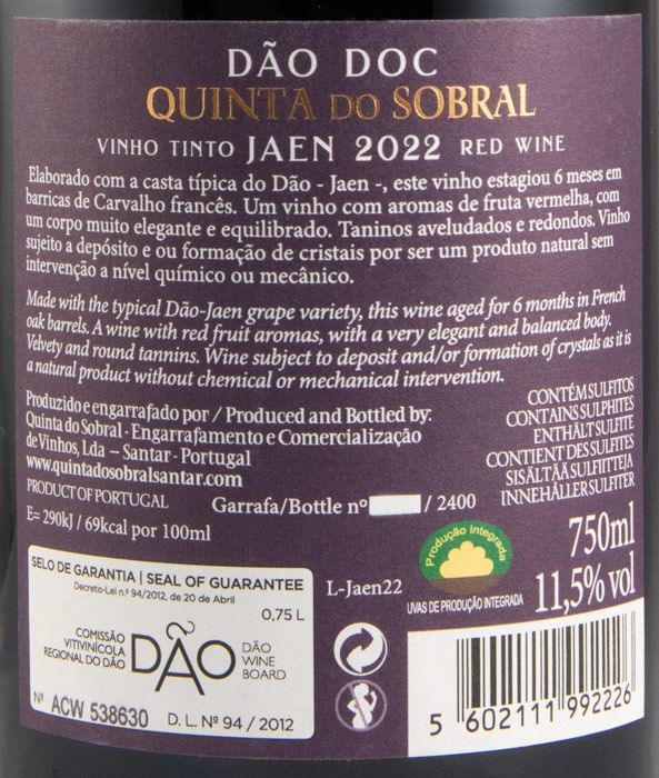 2022 Quinta do Sobral Jaen tinto
