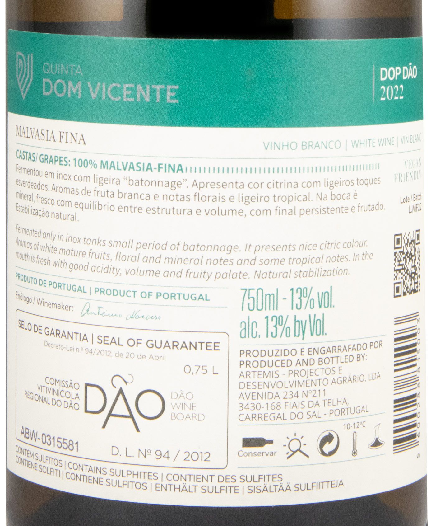 2022 Quinta Dom Vicente Malvasia Fina Reserva branco