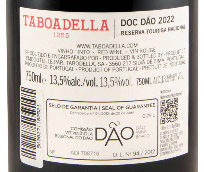 2022 Taboadella Touriga Nacional Reserva tinto