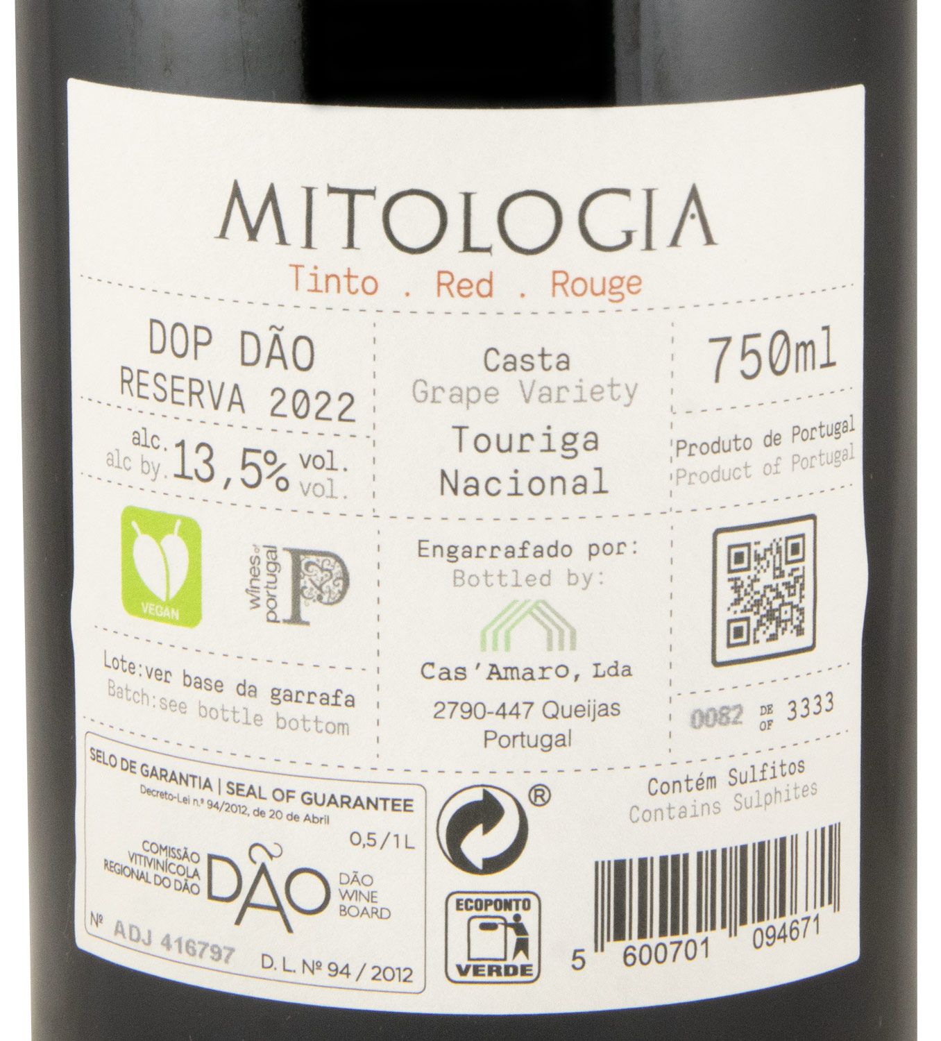 2022 Mitologia Touriga Nacional Reserva tinto