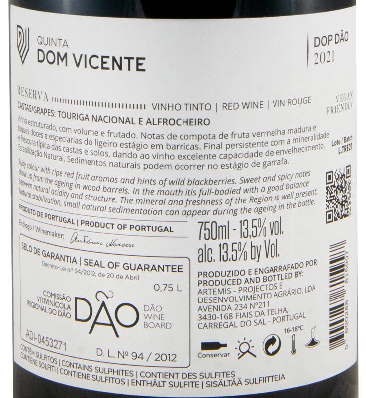 2021 Quinta Dom Vicente Touriga Nacional & Alfrocheiro Reserva tinto