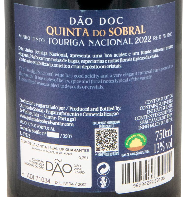 2022 Quinta do Sobral Touriga Nacional tinto