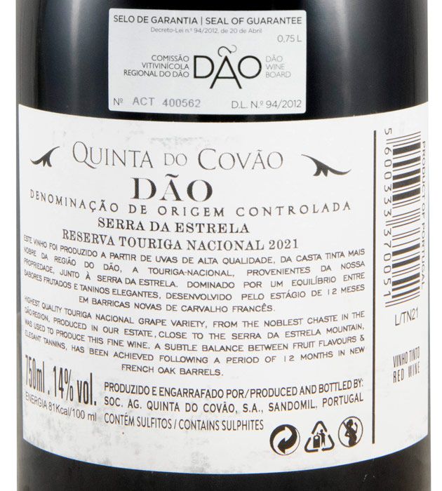 2021 Quinta do Covão Touriga Nacional Reserva red