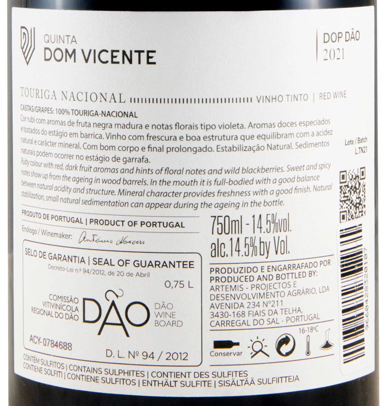 2021 Dom Vicente Touriga Nacional red