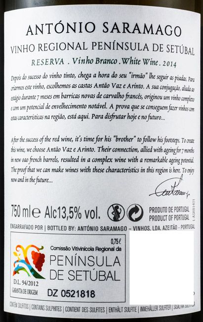 2014 António Saramago Reserva white