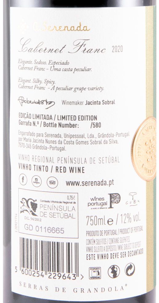 2020 A Serenada Cabernet Franc Limited Edition red