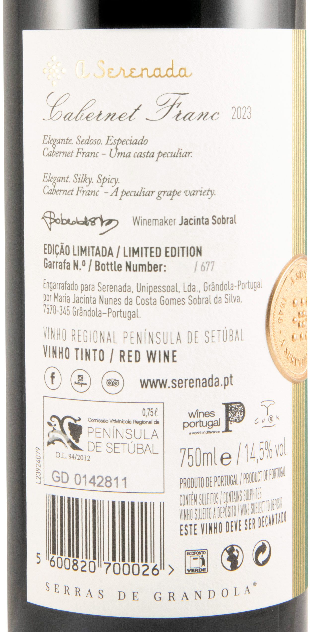 2023 A Serenada Cabernet Franc Limited Edition red