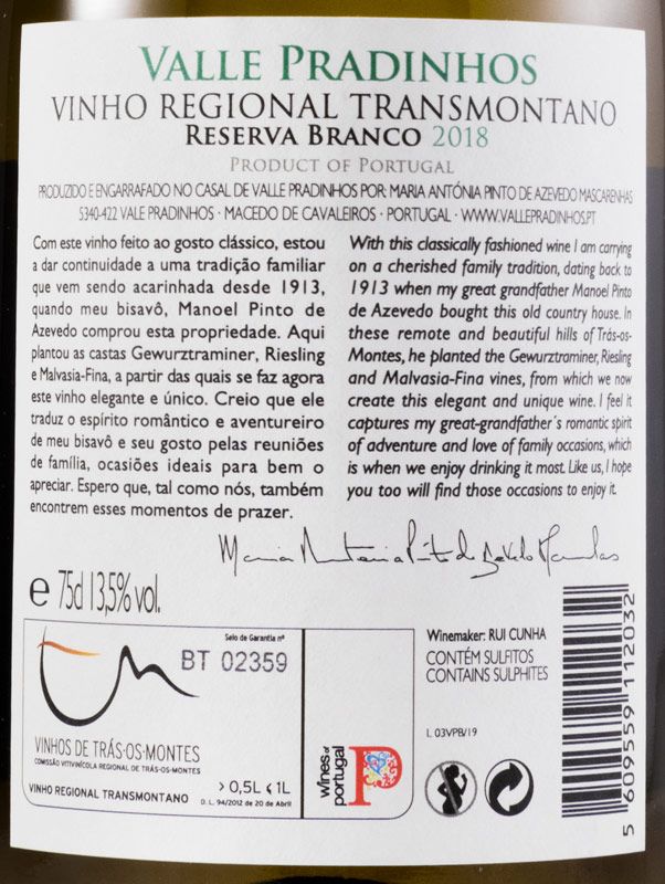 2018 Valle Pradinhos Reserva white