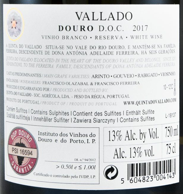 2017 Vallado Reserva white