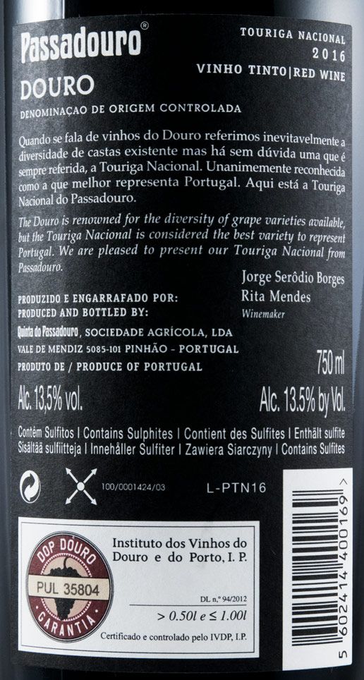 2016 Quinta do Passadouro Touriga Nacional tinto