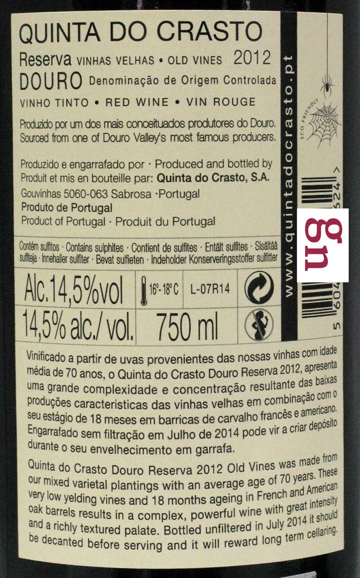 2012 Quinta do Crasto Vinhas Velhas Reserva tinto