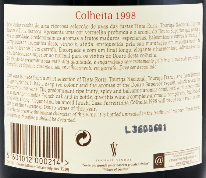 1998 Casa Ferreirinha Colheita tinto