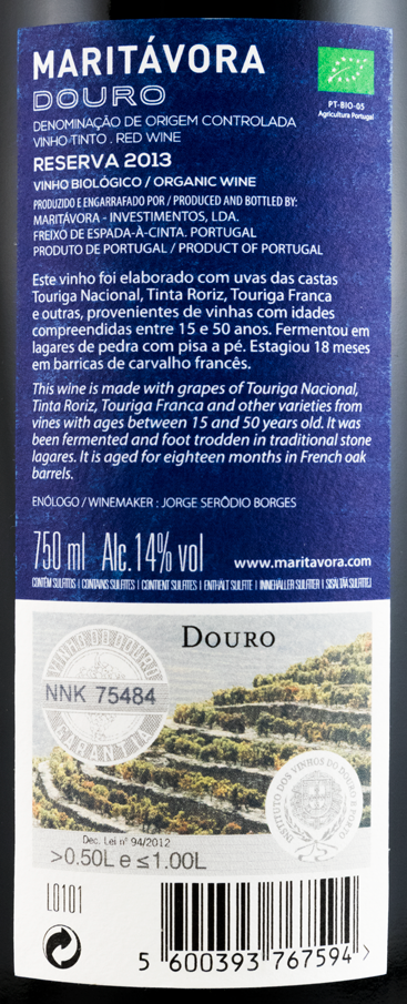 2013 Maritávora Reserva organic red
