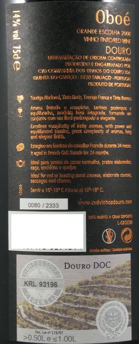 2008 Oboé Grande Escolha Rótulo Preto red