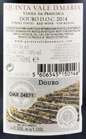 2014 Quinta Vale D. Maria Vinha da Francisca red