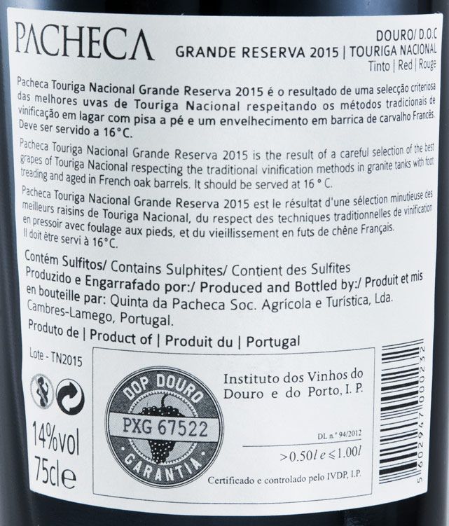 2015 Quinta da Pacheca Grande Reserva Touriga Nacional tinto