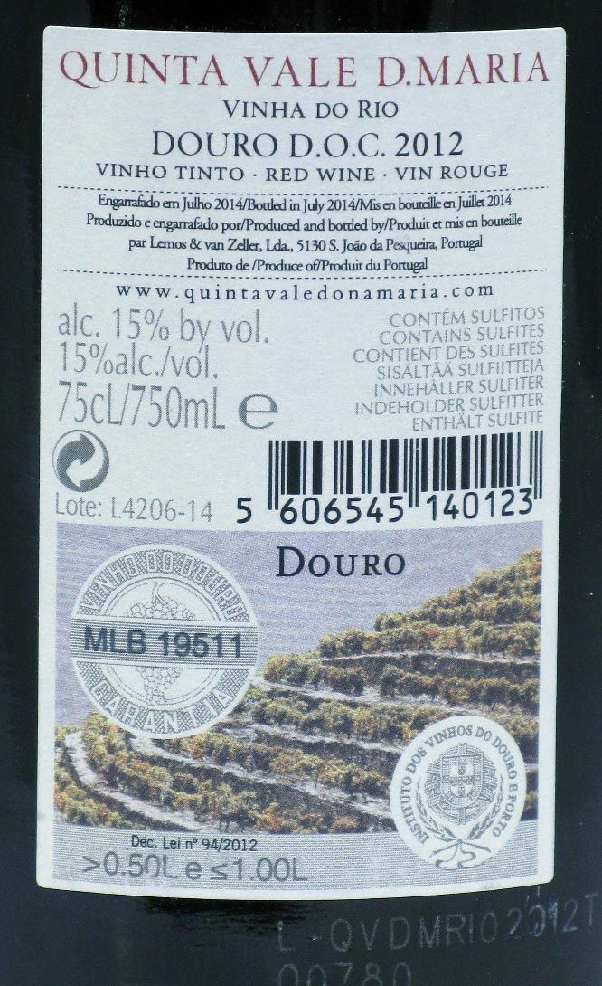 2012 Quinta Vale D. Maria Vinha do Rio tinto