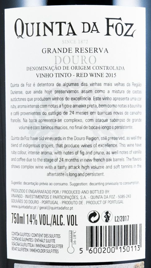 2015 Quinta da Foz Vinhas Velhas Grande Reserva red