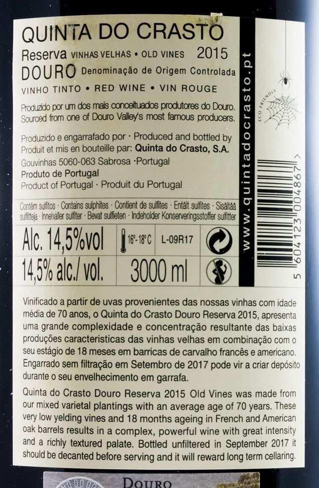 2015 Quinta do Crasto Vinhas Velhas Reserva tinto 3L
