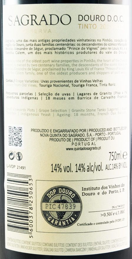 2015 Sagrado Reserva tinto