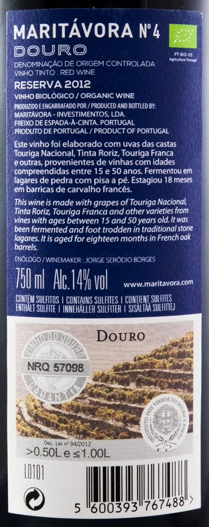 2012 Maritávora Reserva organic red