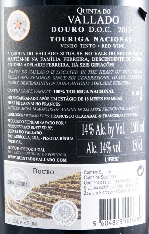 2015 Vallado Touriga Nacional red 1.5L