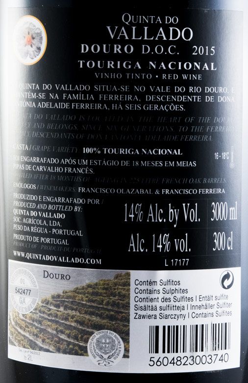2015 Vallado Touriga Nacional tinto 3L
