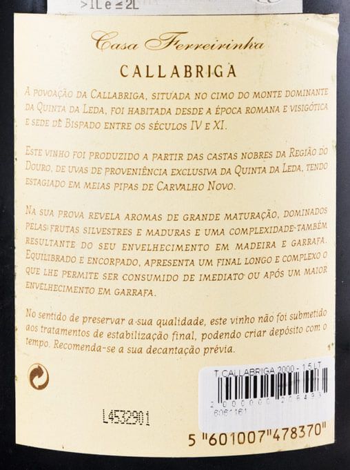 2000 Casa Ferreirinha Callabriga tinto 1,5L