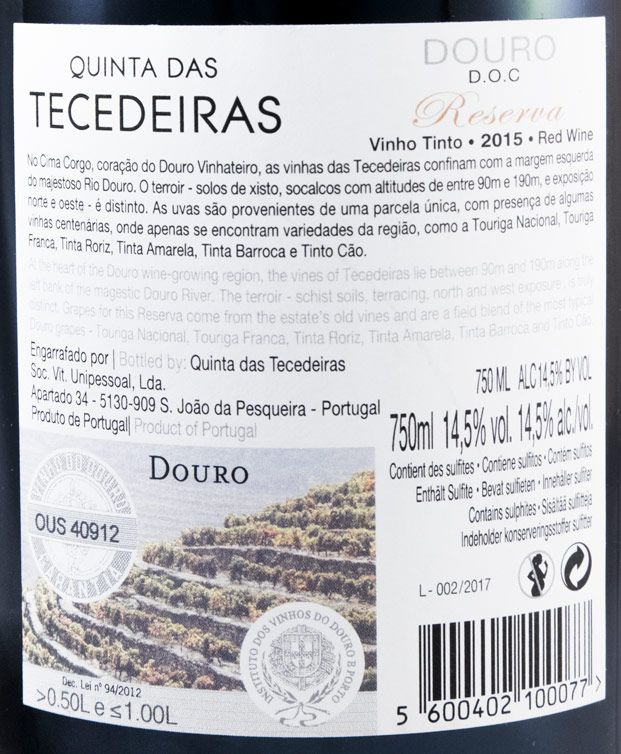 2015 Quinta das Tecedeiras Reserva red