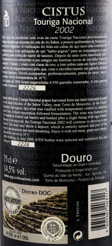 2002 Cistus Touriga Nacional tinto