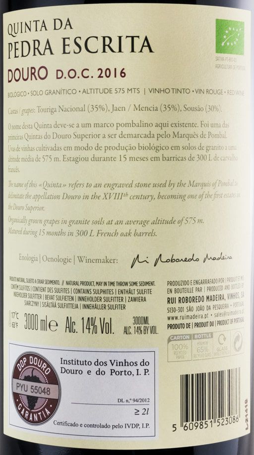 2016 Quinta da Pedra Escrita organic red 3L