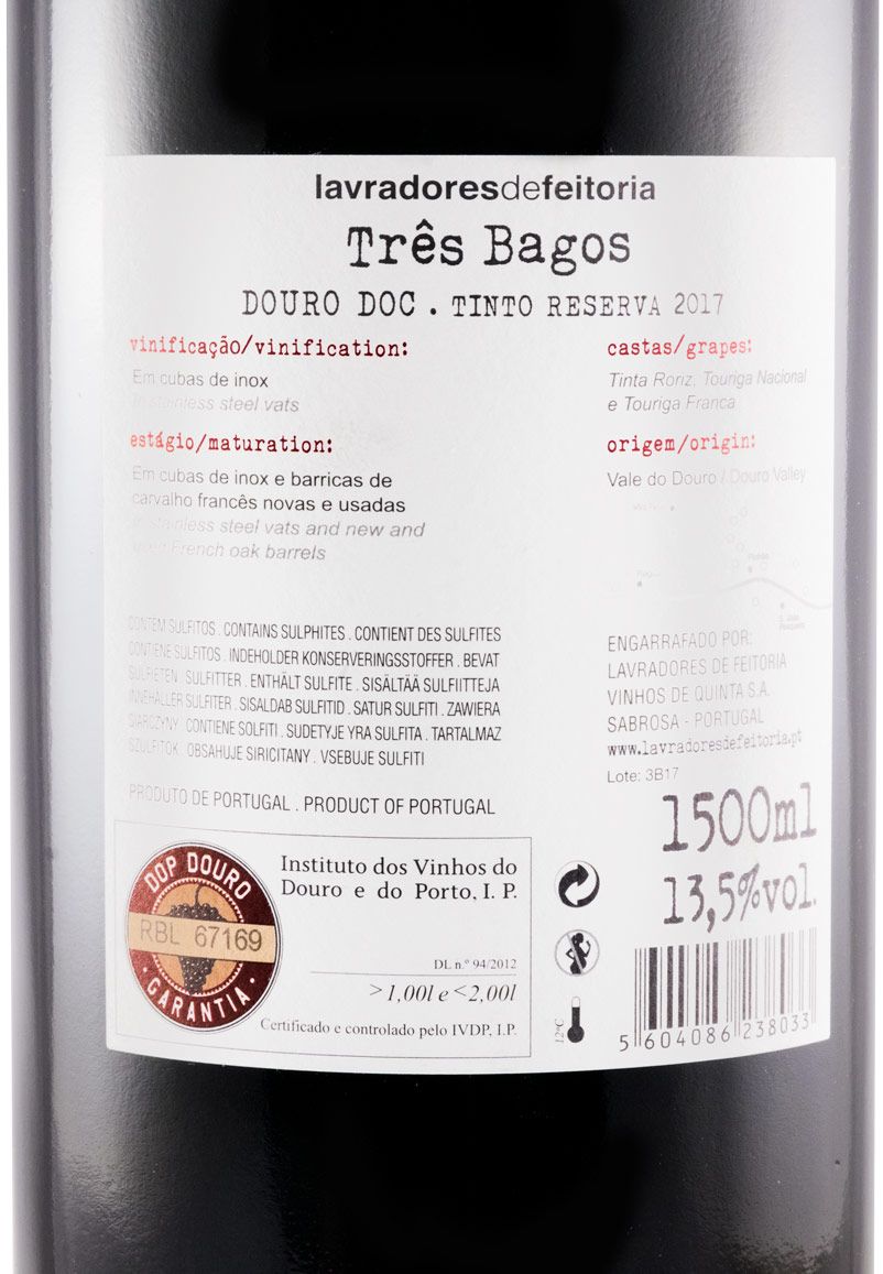 2017 Lavradores de Feitoria Três Bagos Reserva tinto 1,5L