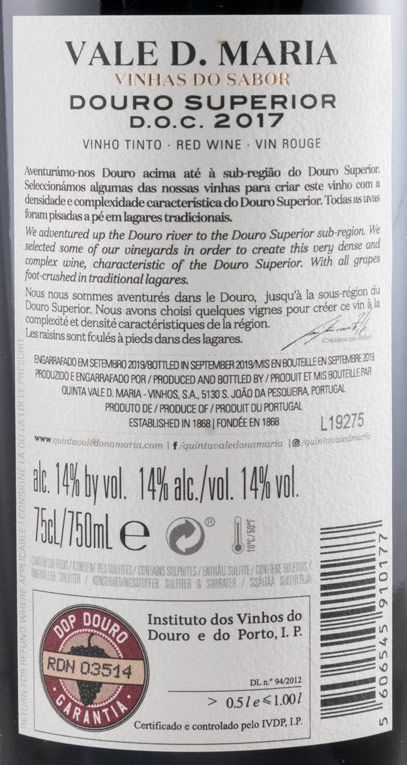2017 Quinta Vale D. Maria Vinhas do Sabor red