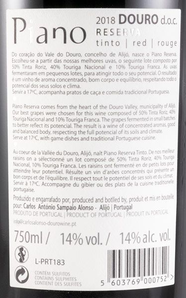 2018 Piano Reserva tinto