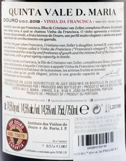 2018 Quinta Vale D. Maria Vinha da Francisca tinto