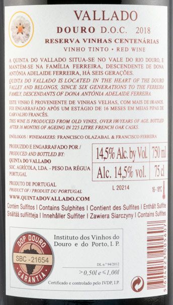 2018 Vallado Reserva tinto