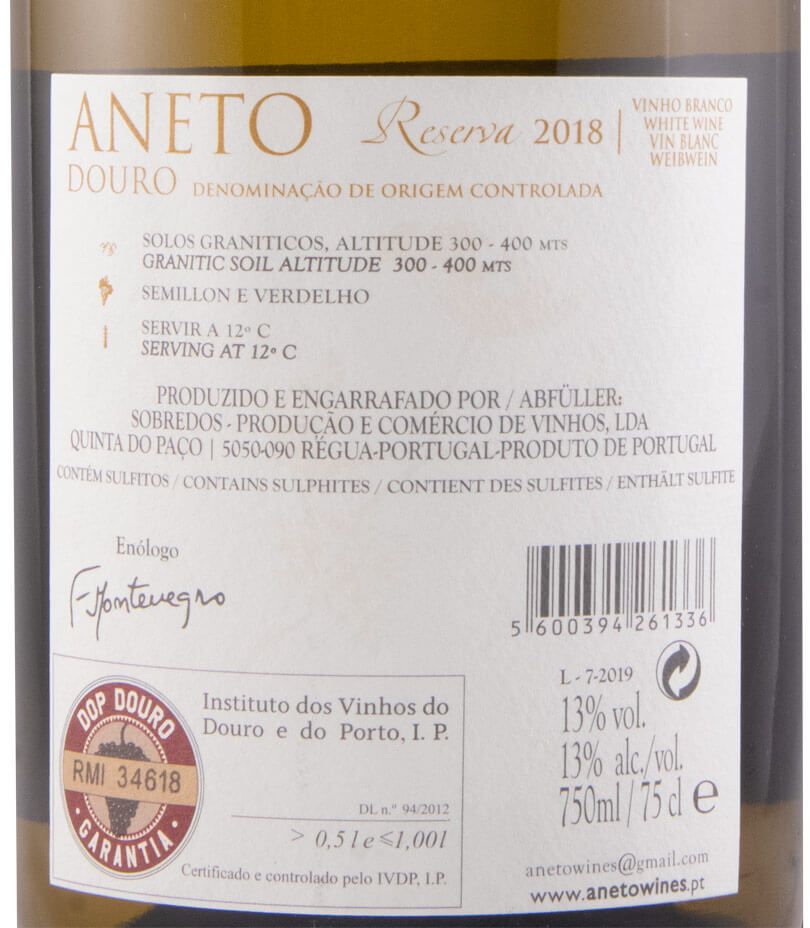2018 Aneto Reserva branco