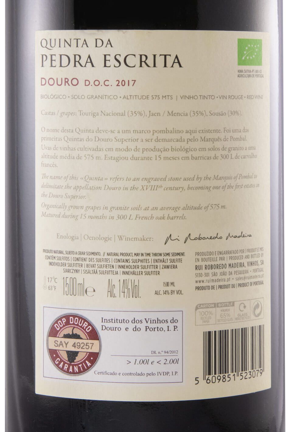 2017 Quinta da Pedra Escrita biológico tinto 1,5L