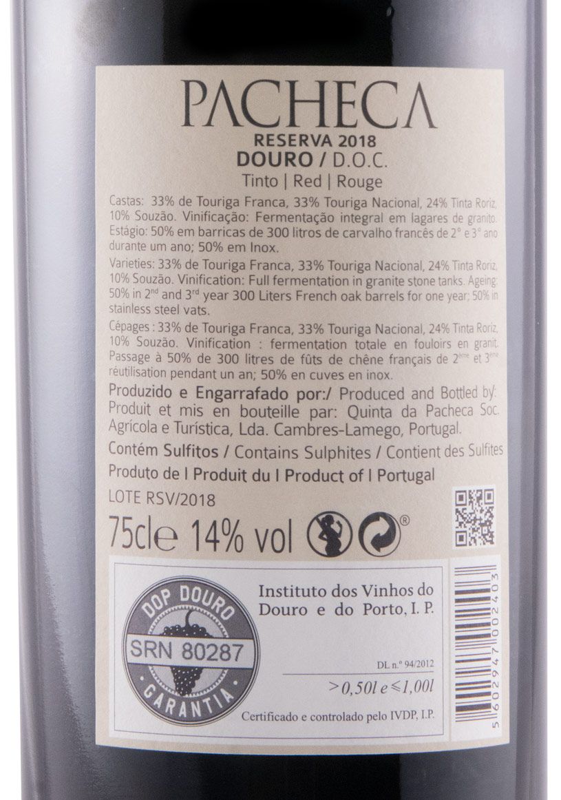 2018 Pacheca Reserva tinto